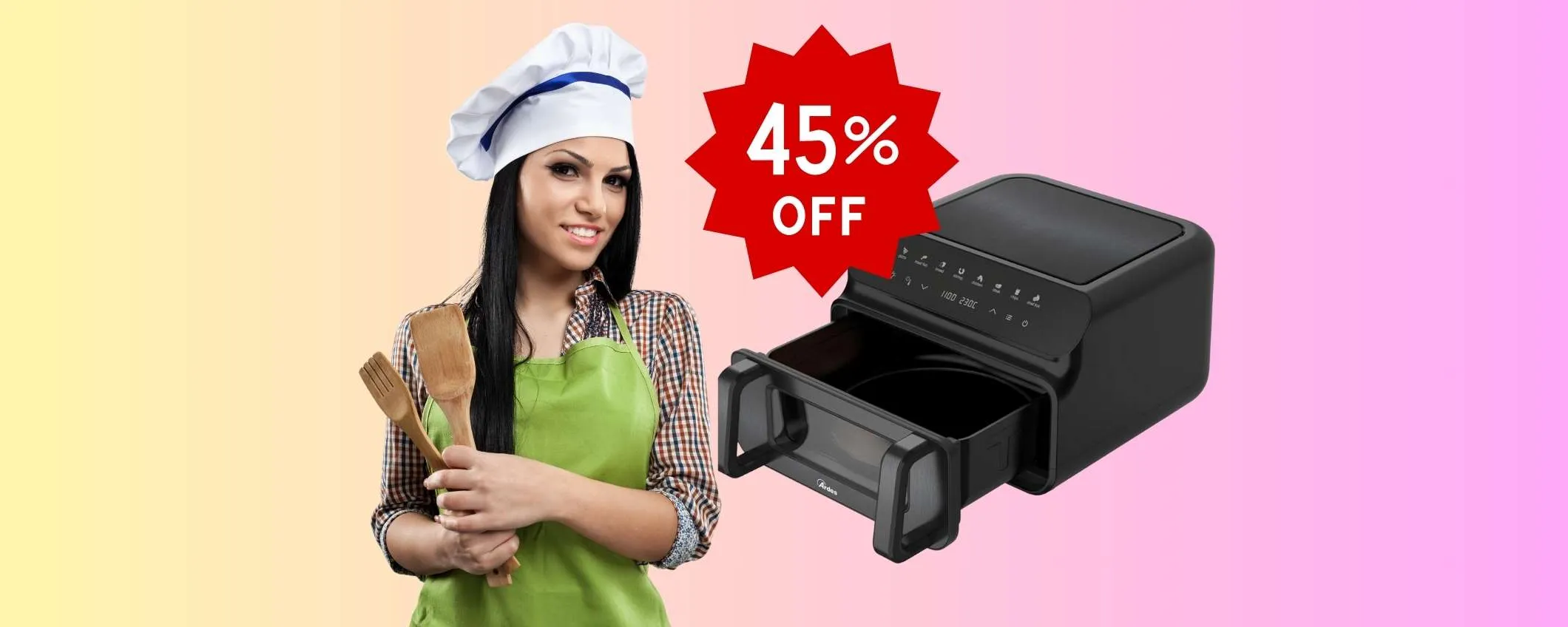Friggitrice ad Aria Ardes con capienza da 10L per una pizza intera ora al 45%