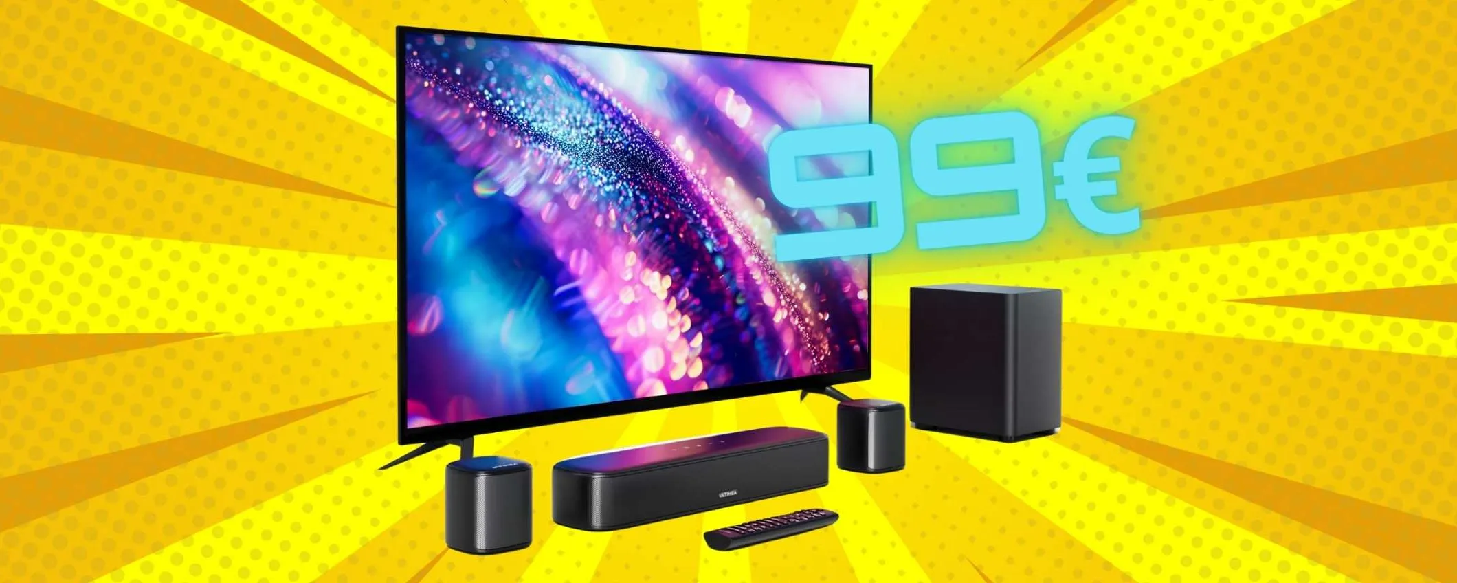 Home Theater pazzesco con la Soundbar Ultimea + subwoofer e 2 altoparlanti (99€)