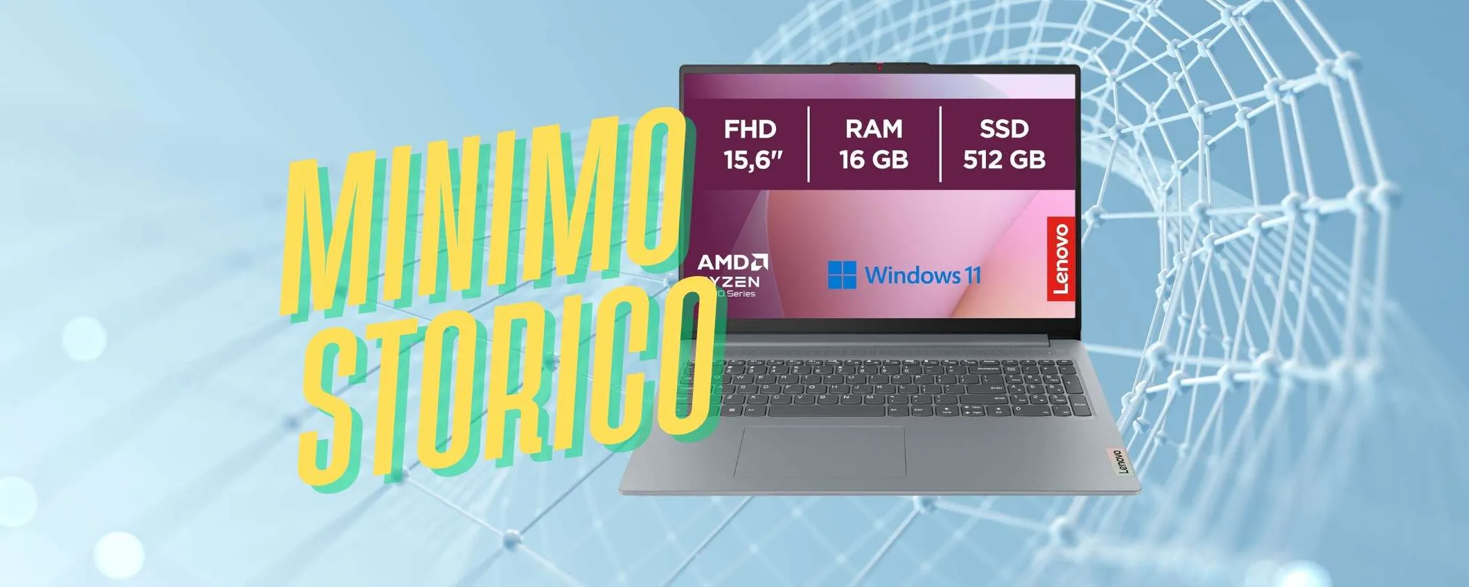 Lenovo IdeaPad Slim 3 con Ryzen 5, 16GB di RAM e SSD da 512GB al MINIMO STORICO