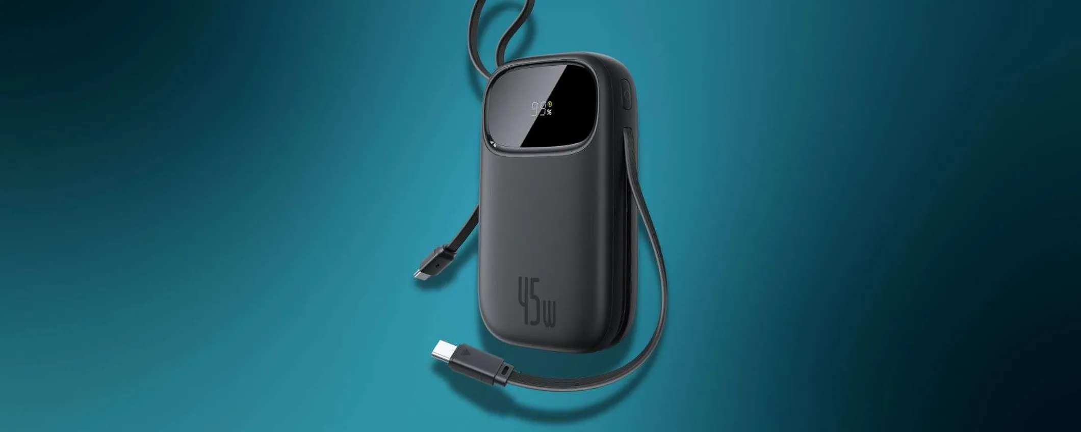 Baseus Powerbank 45W da 20.000mAh a 29,74€: ricarica rapida e cavi USB-C integrati con il 41% di sconto