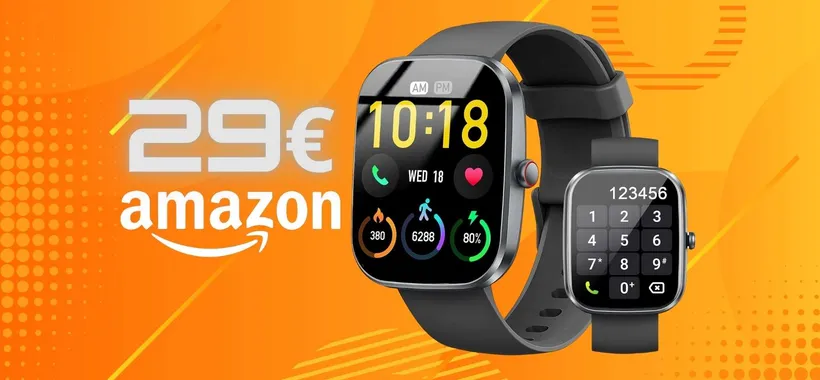 Smartwatch con più di 100 profili sport, IP68 e con microfono per chiamate (29€)