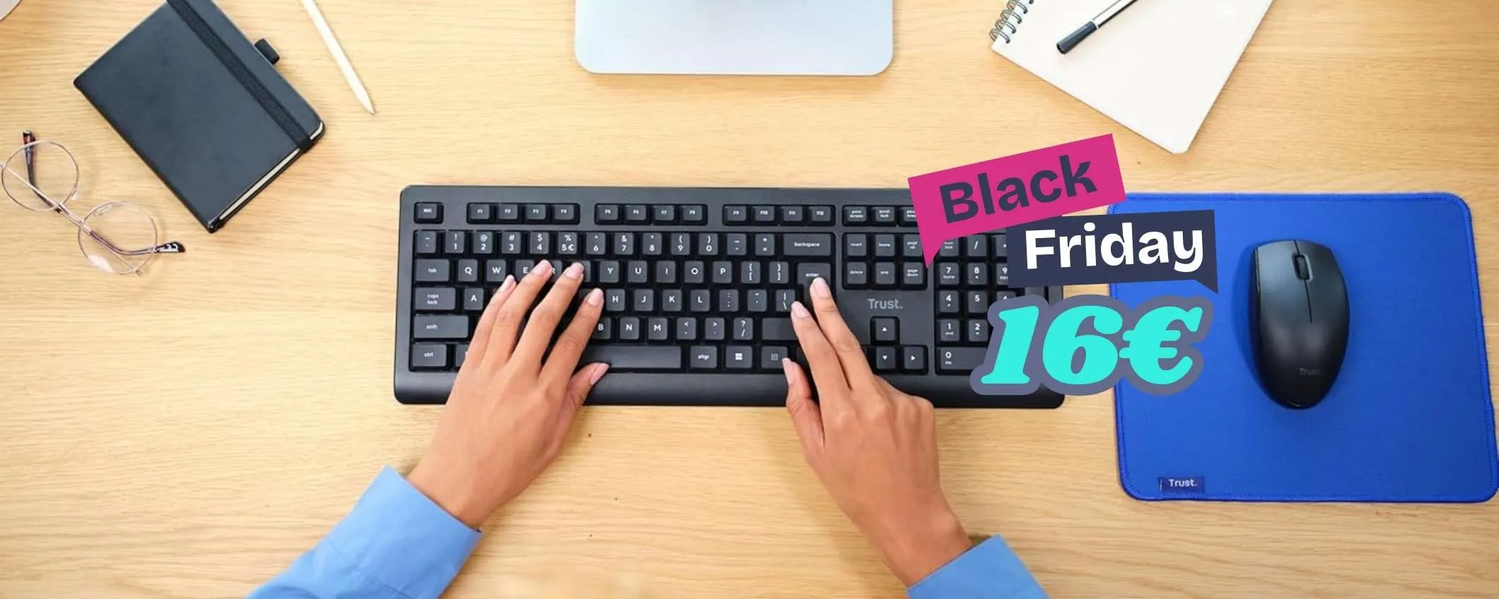 Trust Primo rende la scrivania senza fili: set tastiera + mouse a 16€