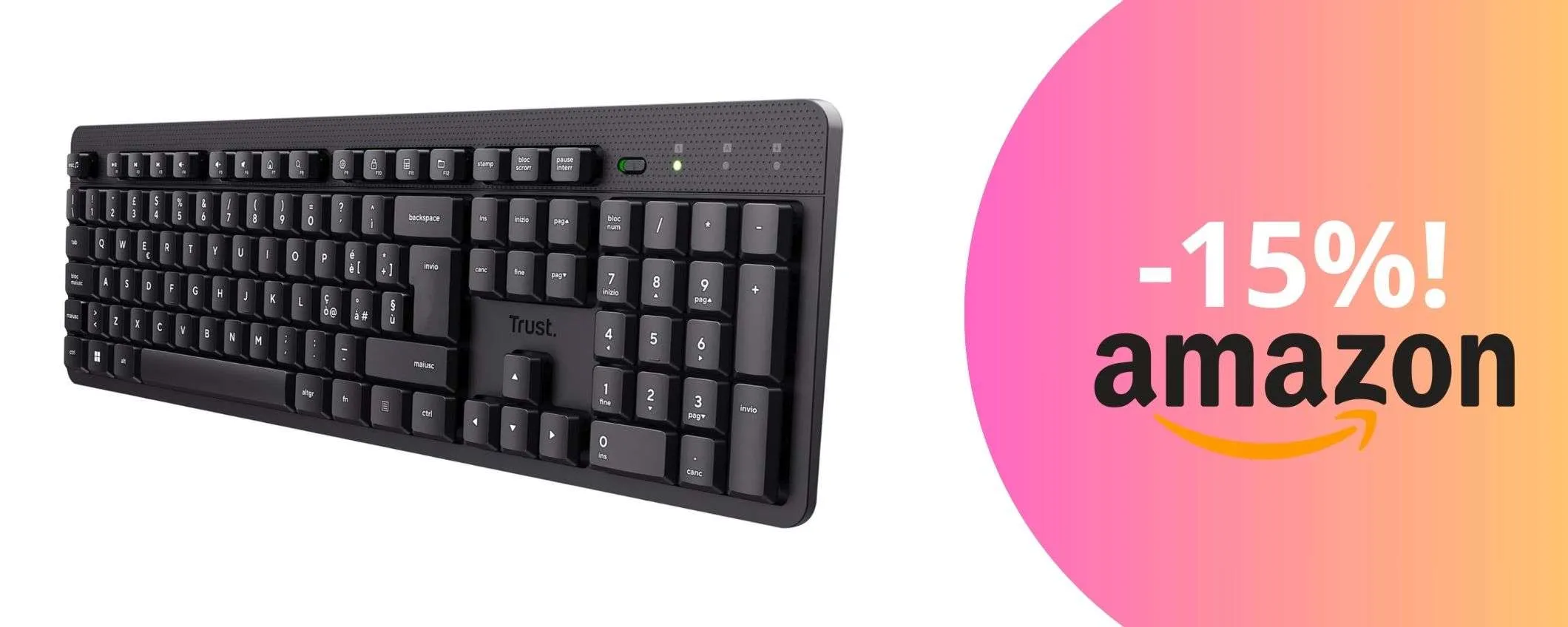 Tastiera wireless comoda e resistenze per un comfort ottimale: tua a soli 16,99