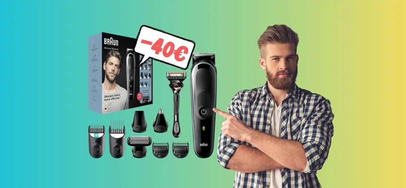 Braun: tagliacapelli e regolabarba con 7 accessori a 39€ (-40€)