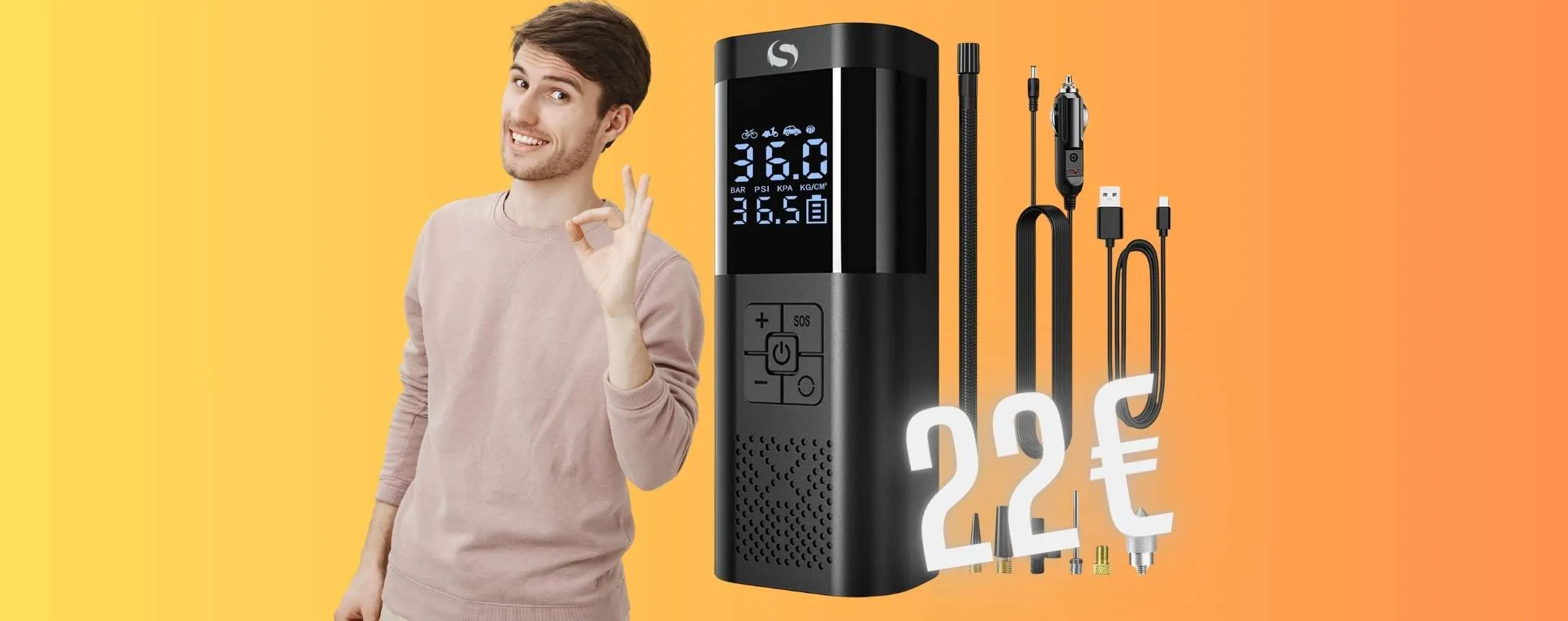 Mini compressore portatile potente e comodo per viaggi tranquilli (22€)