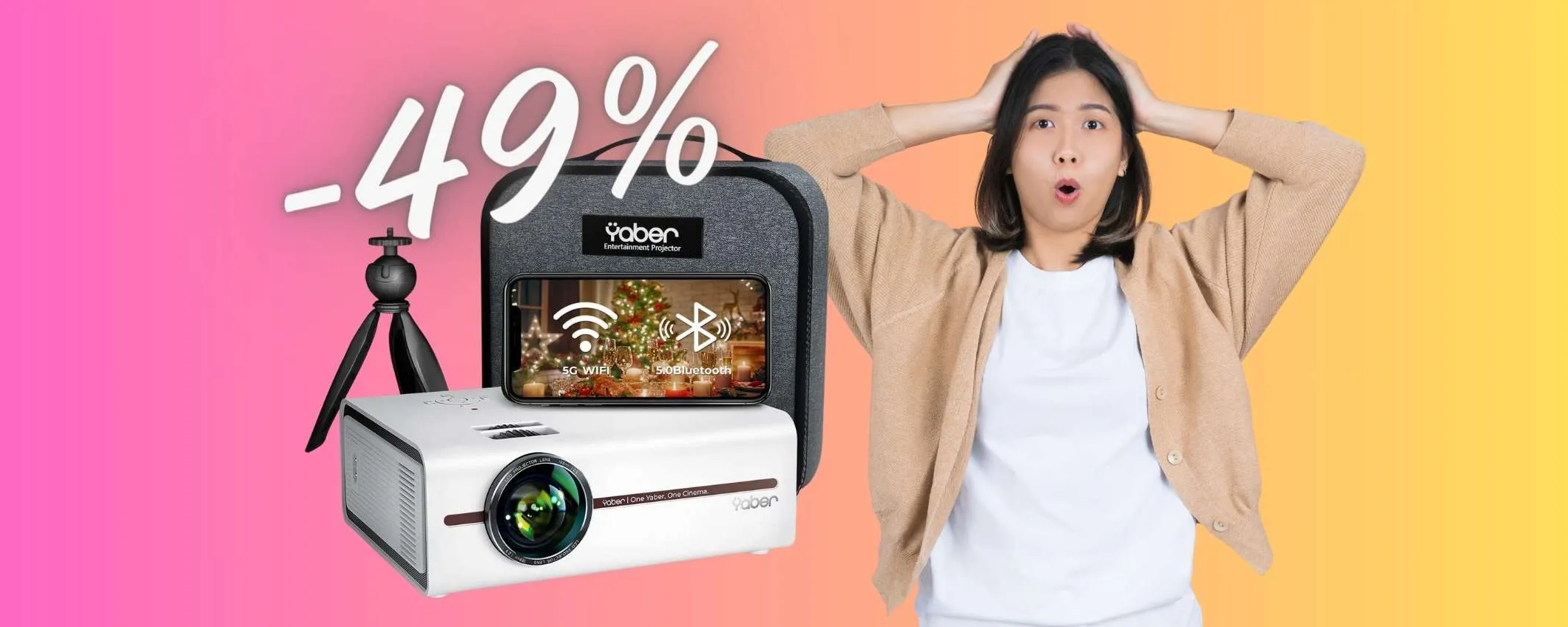 Proiettore WiFi FHD con borsa e treppiede in SCONTO al 49% su Amazon