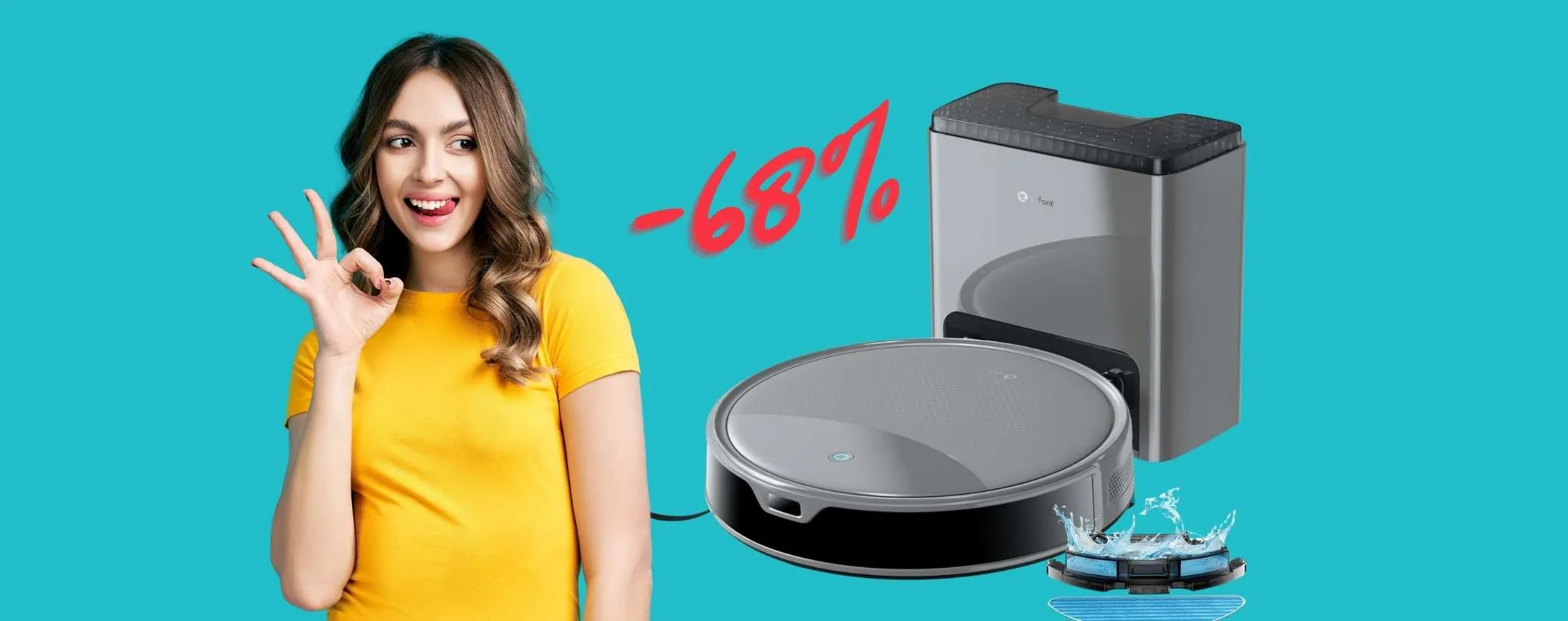 Robot che aspira e lava con stazione di svuotamento automatico in offerta al 68%