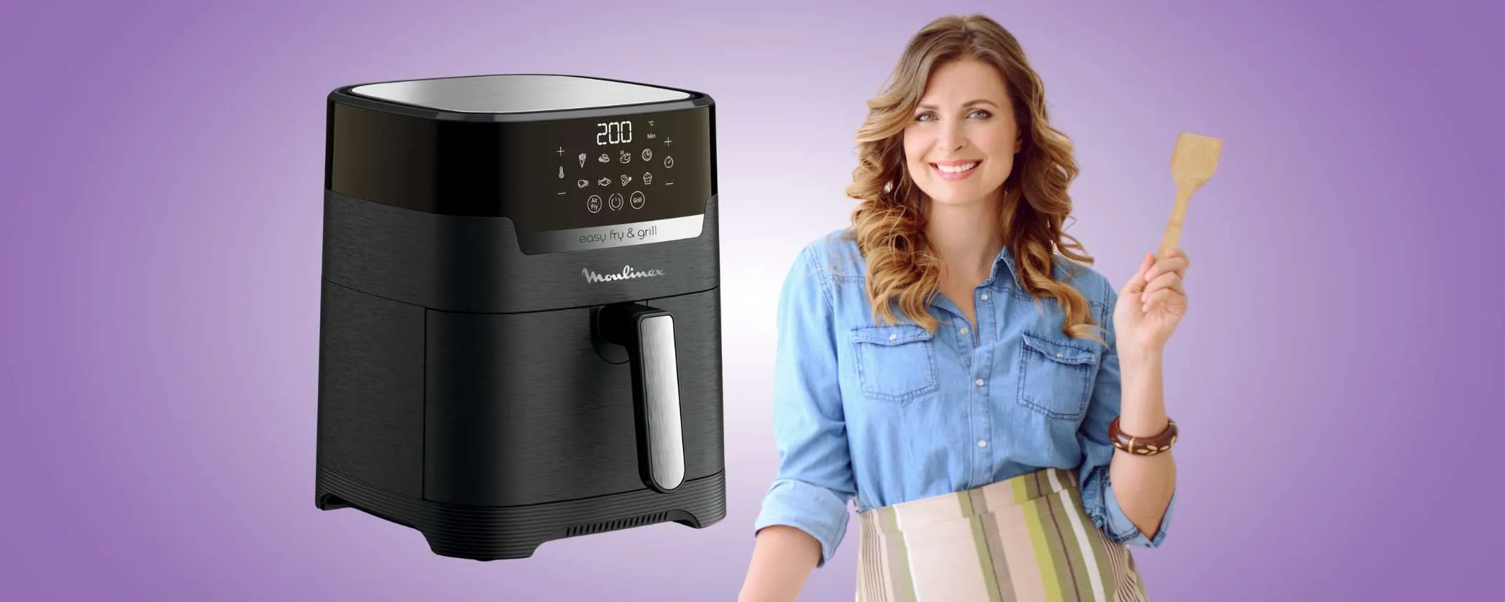 Friggitrice ad aria Moulinex da 4,2 litri per 6 persone con 8 programmi in super sconto