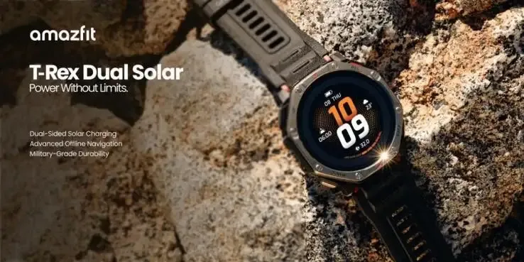 Amazfit T-Rex Dual Solar, il nuovo smartwatch promette fino a 180 giorni grazie a due pannelli solari