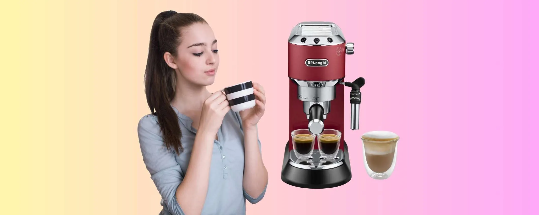 De'Longhi Dedica: caffè in polvere o cialde + montalatte manuale (-23%)