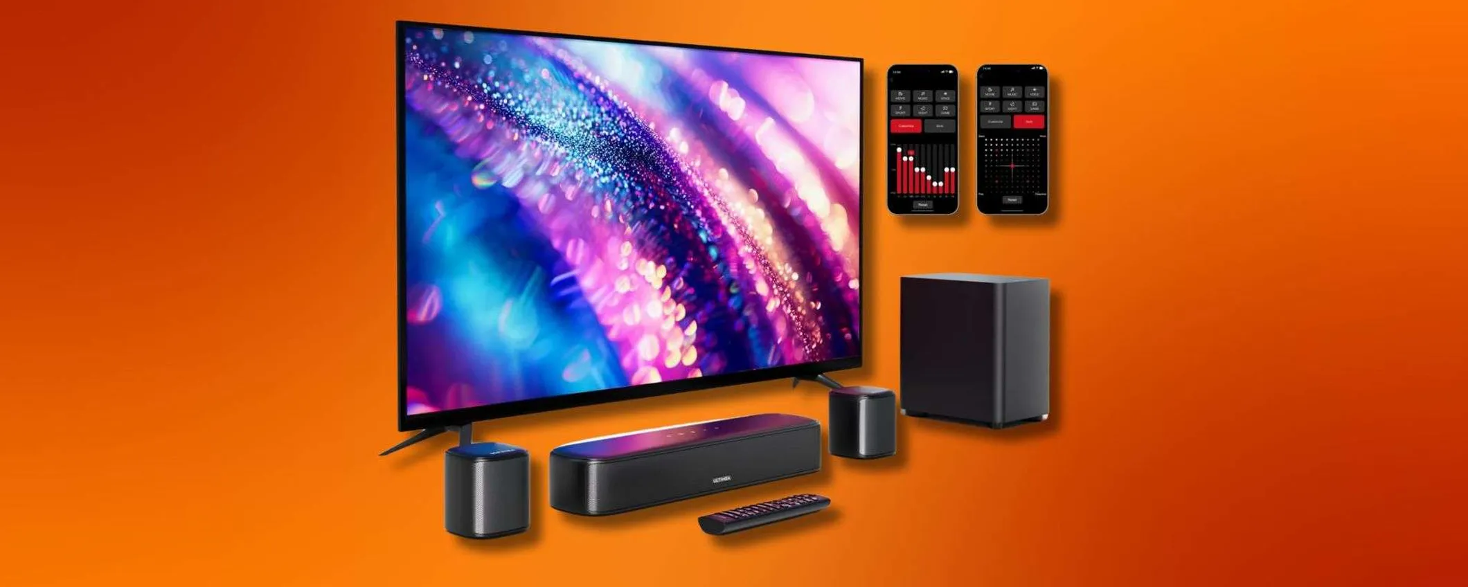 Ultimea Aura A30 a 99,99€: soundbar 5.1 con subwoofer e app smart per un home theater immersivo