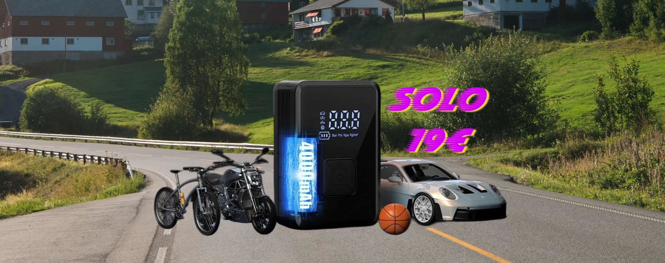 Mini Compressore Oasser digitale a soli 19€ e gonfi auto, bici e palloni