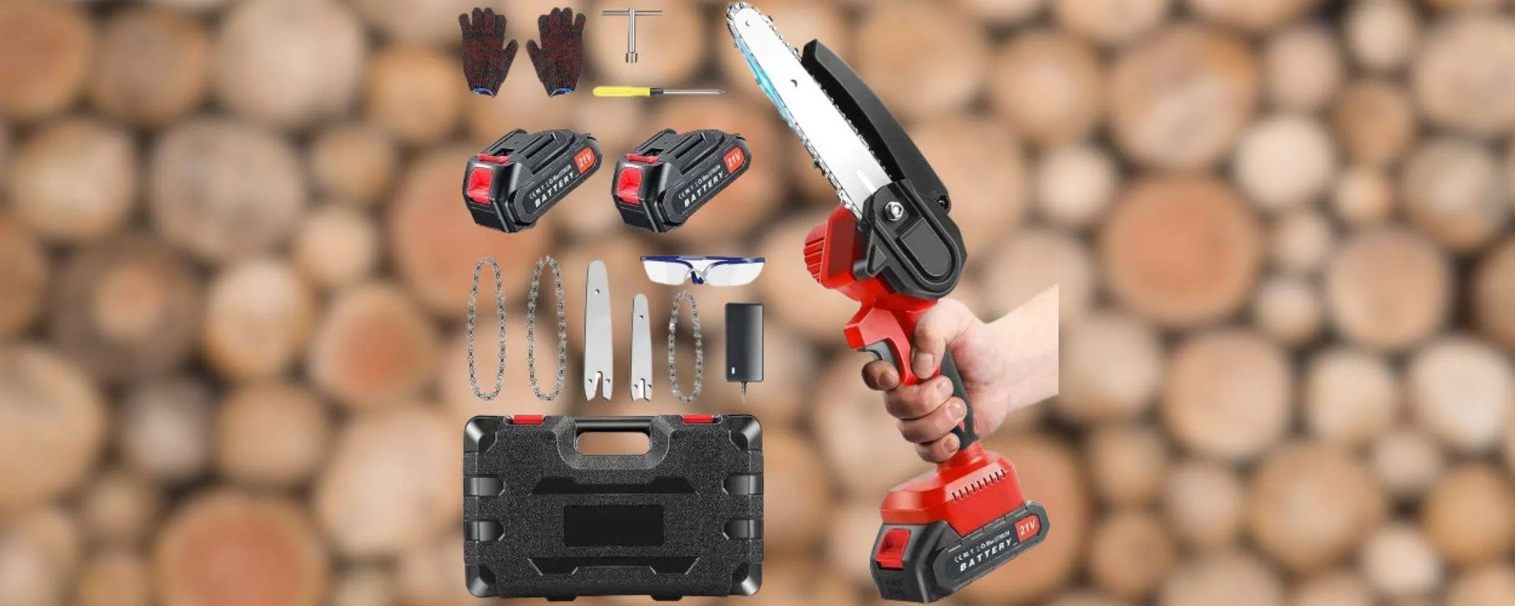 Amazon STRONCA Parkside: 35,99€ per motosega, 2 batterie e accessori