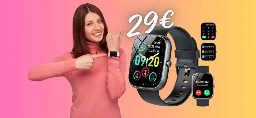 Smartwatch con + di 100 modalità sportive e microfono per chiamate a 29€