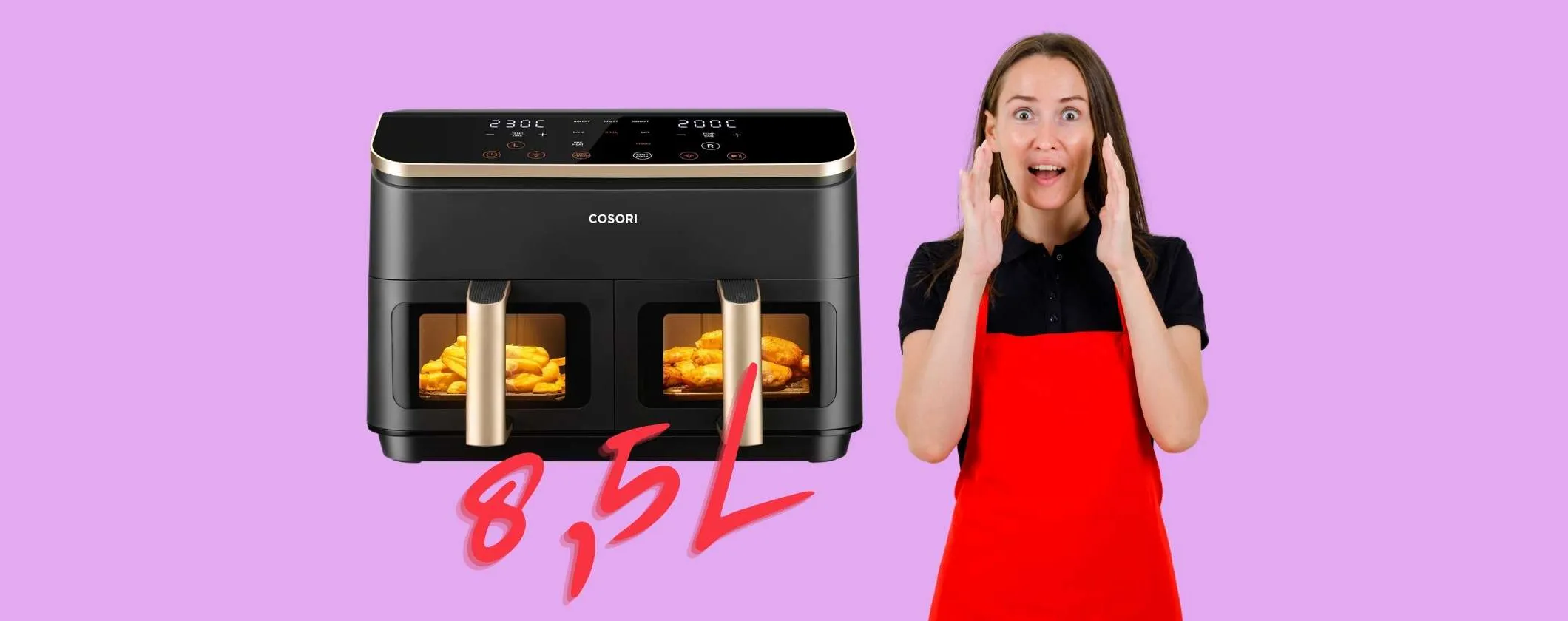 Friggitrice ad aria con doppio cestello da 8,5L per piatti buoni, sani e veloci