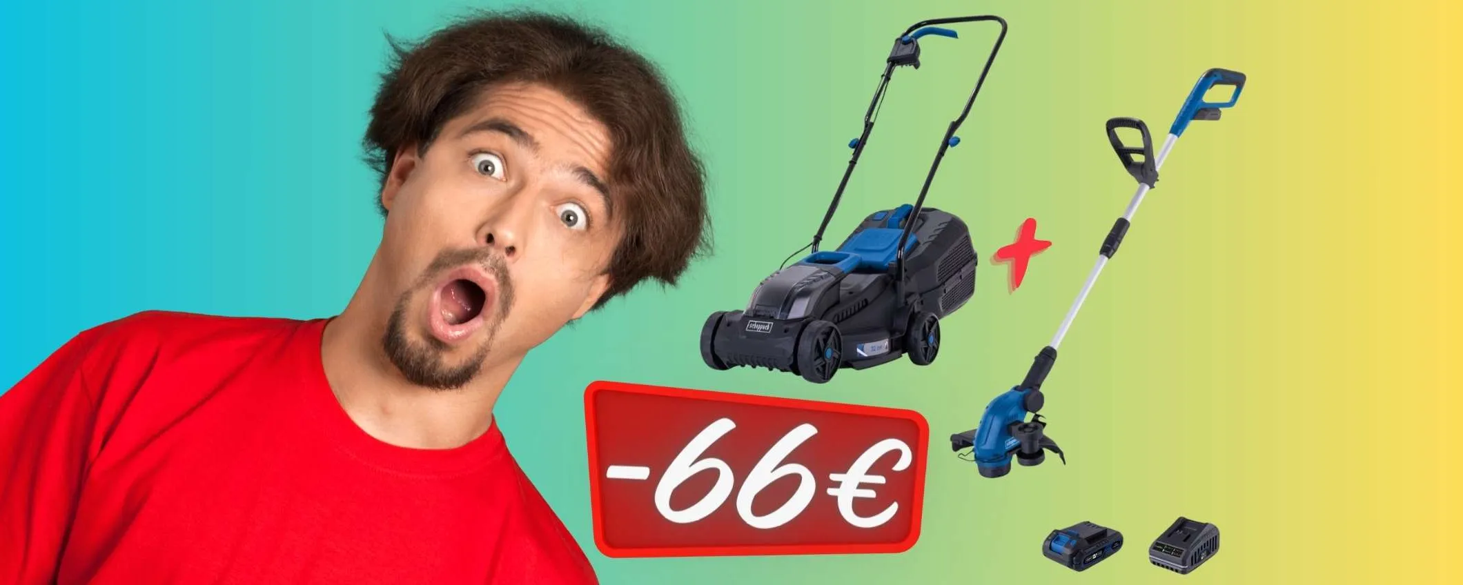 Tagliaerba + decespugliatore elettrico con 2 batterie in SCONTO di 66€