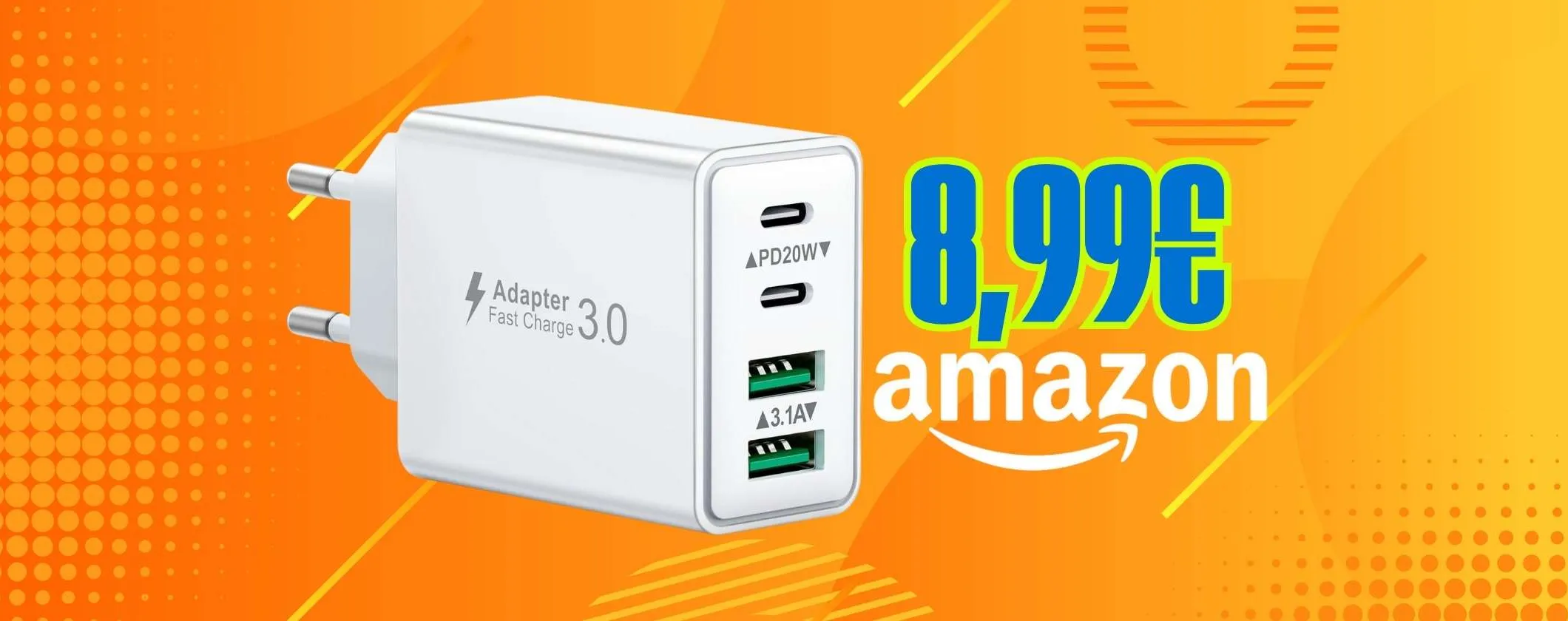 Appena 8,99€ su Amazon per questo caricatore USB da 40W con 4 porte