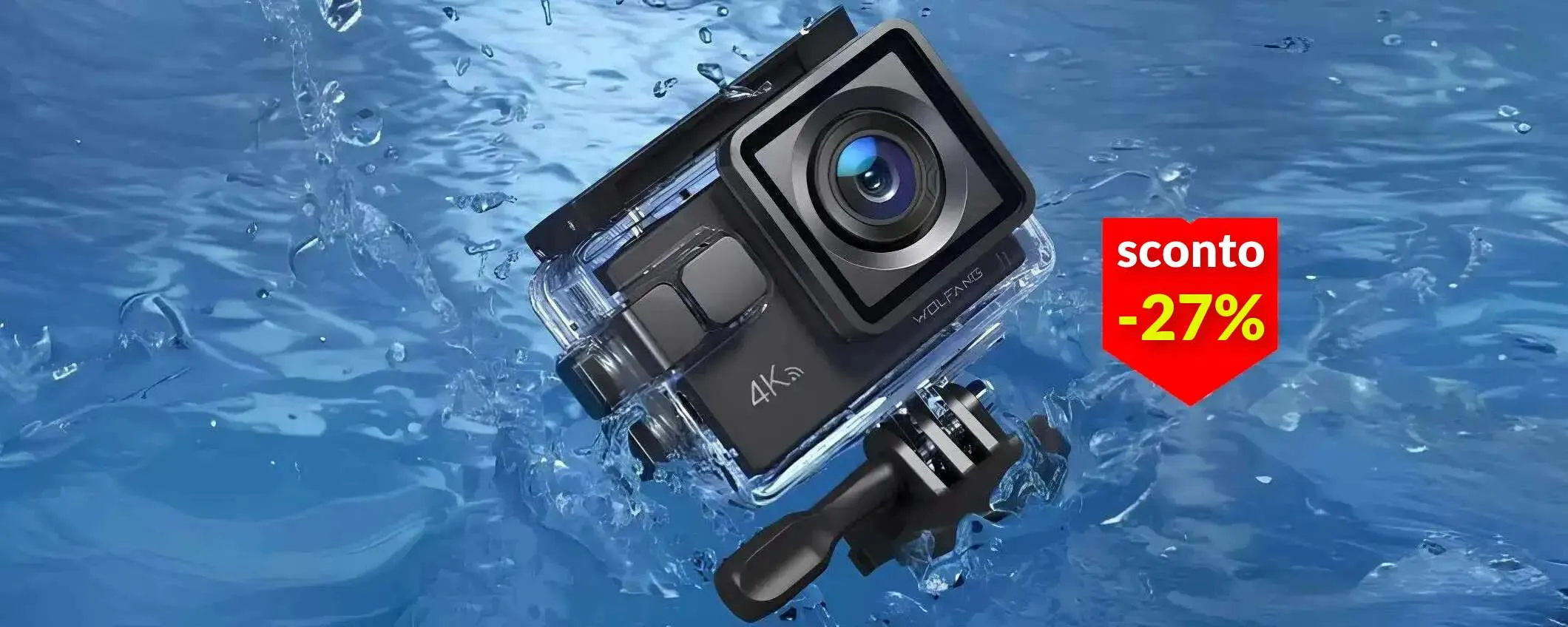 Action cam 4K per viaggi, sport ed escursioni: 43€ con telecomando incluso