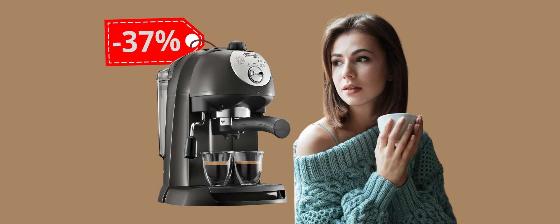 Espresso e cappuccino come al bar con la macchina manuale De'Longhi al 37%