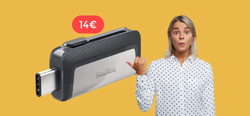 Chiavetta USB 64GB a 2 USCITE, veloce e resistente: tua a 14€