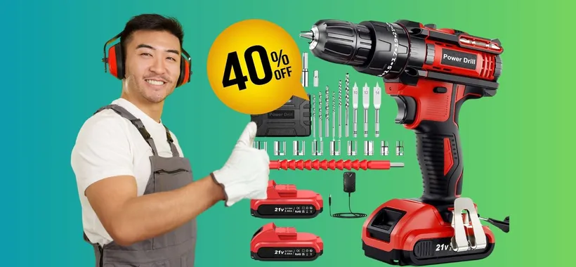 Trapano avvitatore con 2 batterie da 21V, valigetta e 30 accessori (-40%)