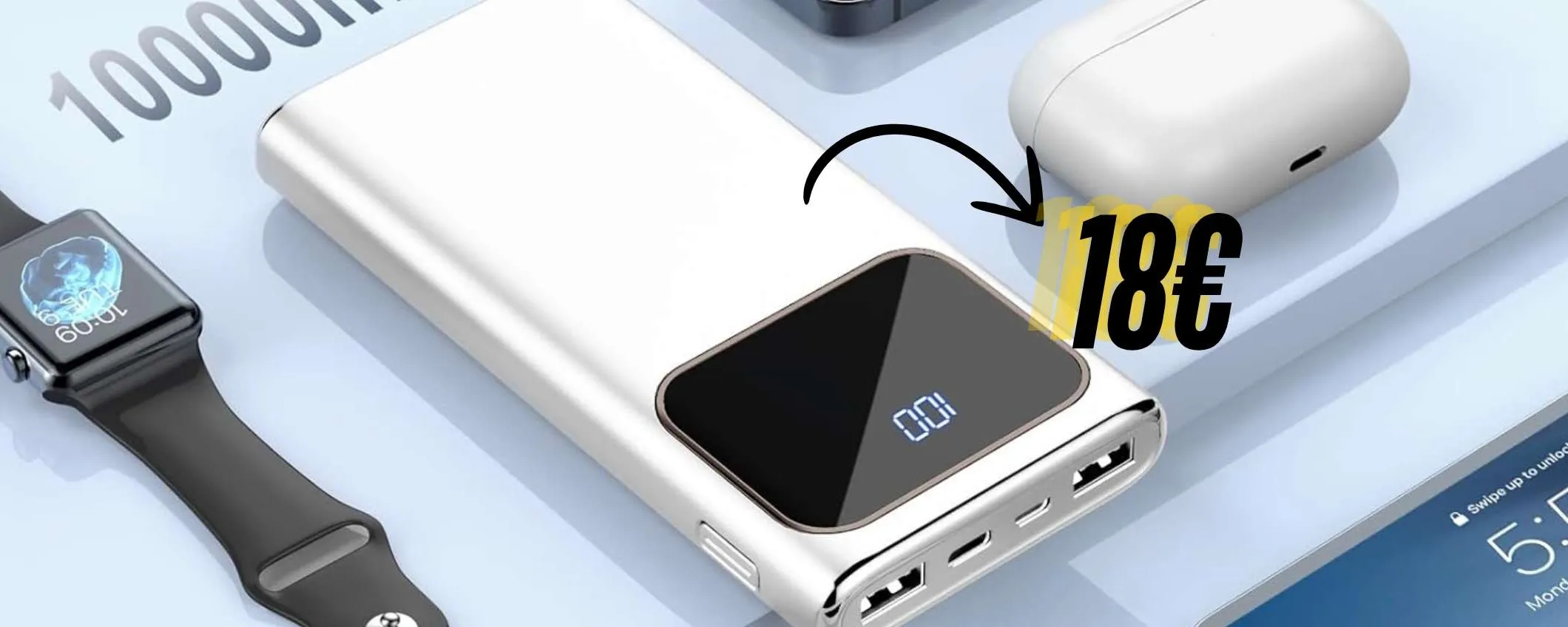 Power Bank leggero e sottile con capacità da 10000 mAh a soli 18€