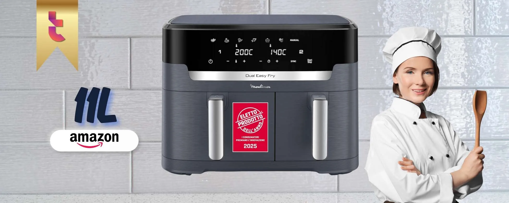 Moulinex XXL Dual Easy Fry rimpiazza il forno: 11L con DOPPIA resistenza