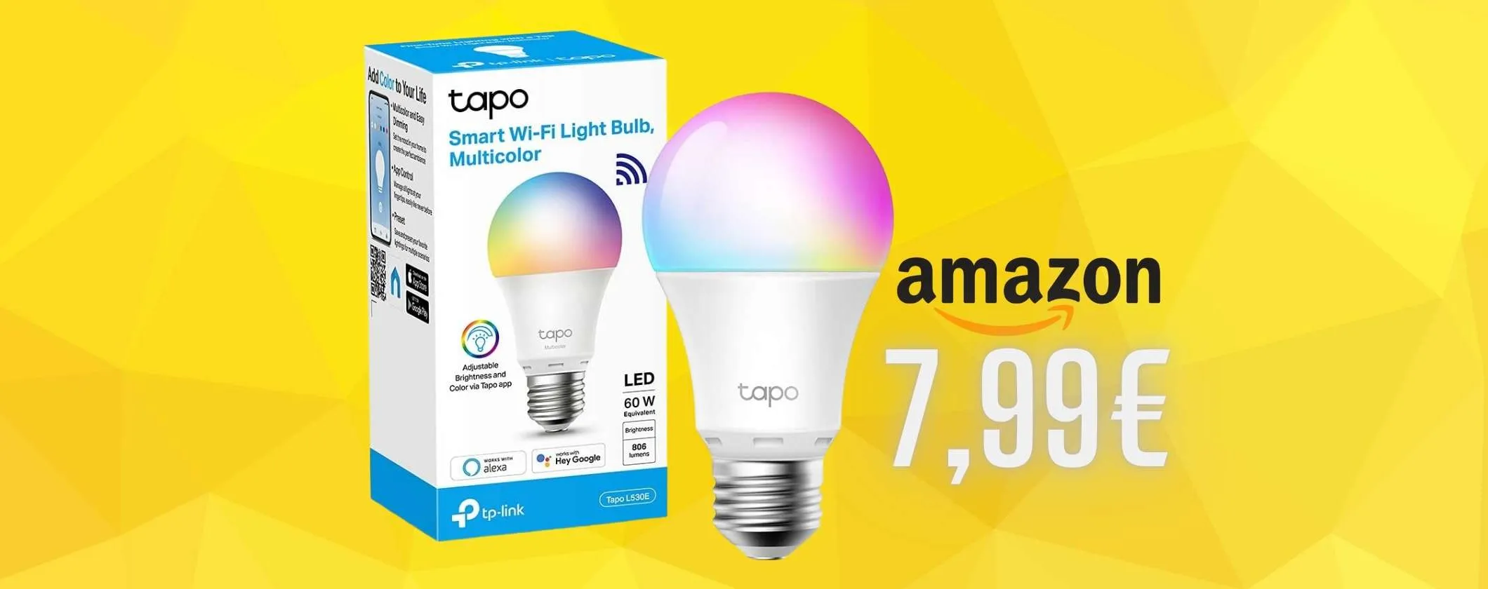Solo 7,99€ per la lampadina WiFi colorata Tapo L530E (Amazon)