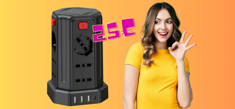 Geniale multipresa a torretta con 12 prese e 4 USB per tenere tutto in ordine (25€)