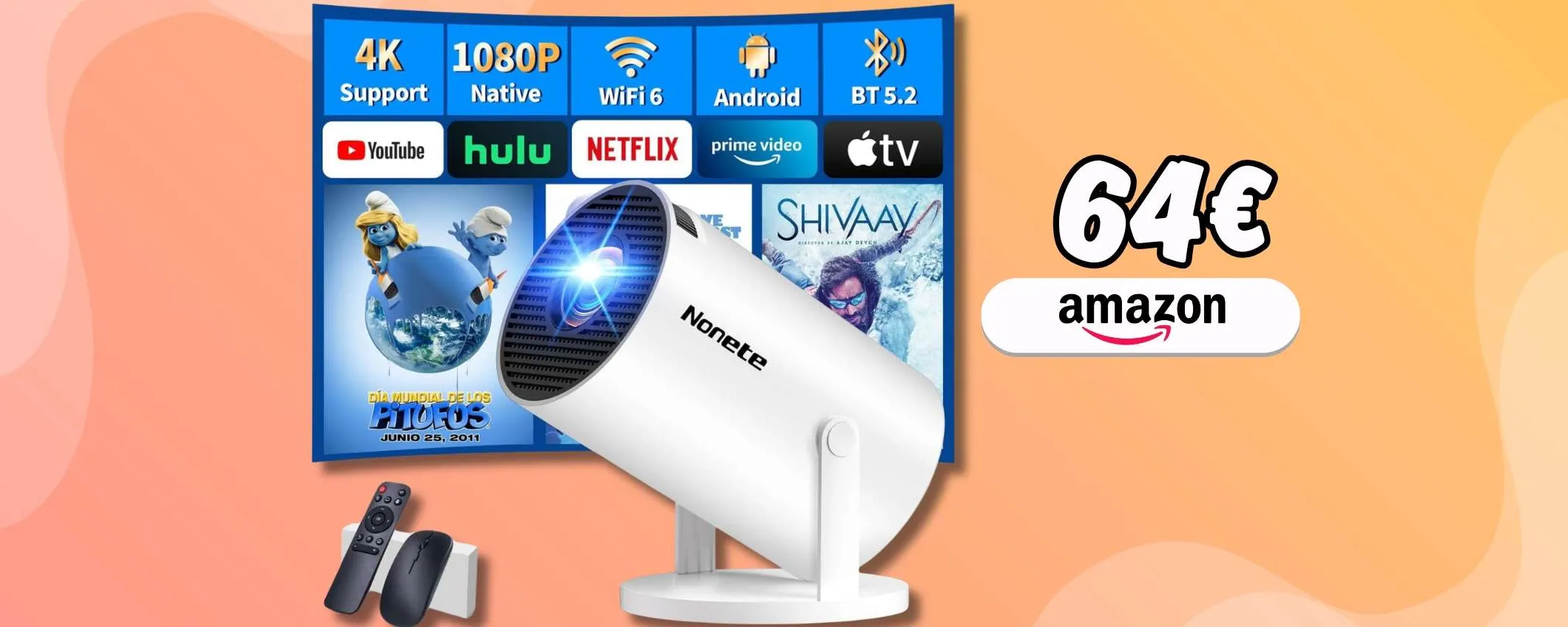 Proiettore 1080P FHD con app integrate al suo interno: è cinema a 64€