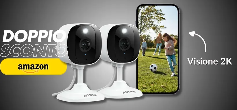 2 telecamere 2K sia per interno che esterno: proteggi la casa con 29€