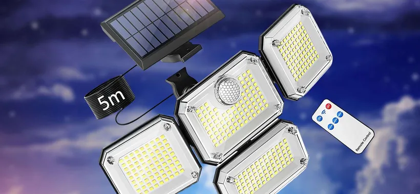 Faro solare 333 LED e 4 teste indipendenti: BESTIA luminosissima a 22€