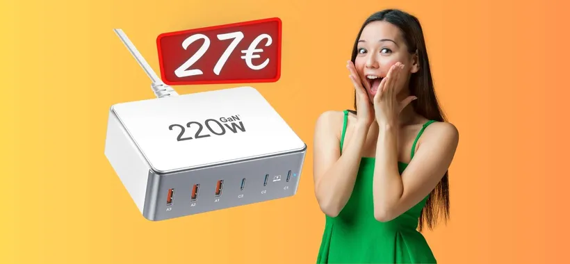 Caricatore USB con 6 porte e 220W tuo a SOLI 27€ con un TRIPLO SCONTO