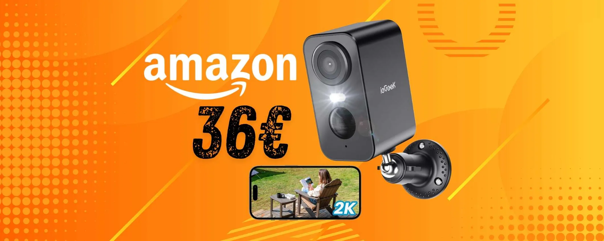 Videocamera di sorveglianza WiFi con sensore di movimento e visione notturna (36€)