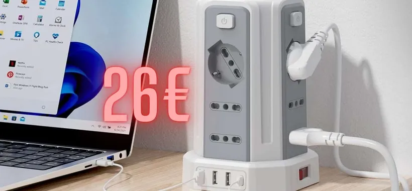 Ciabatta multipresa a torretta salvaspazio con 12 prese e 4 USB, solo 26€