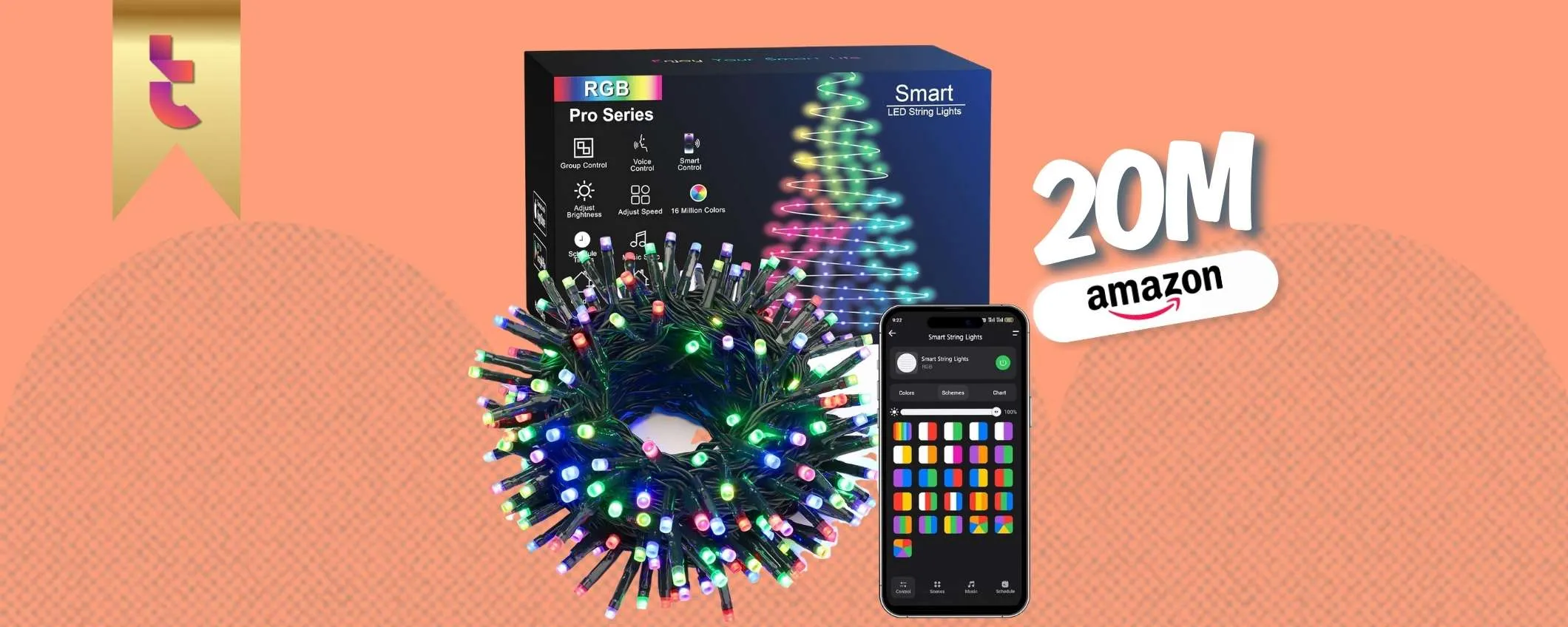 Albero di Natale SMART con 20m di luci che comandi da app (Amazon)