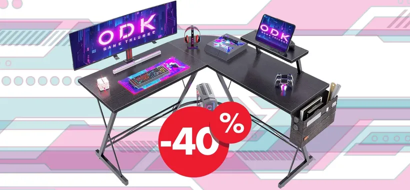 Spettacolare scrivania da Gaming ad angolo con supporto per monitor al 40%