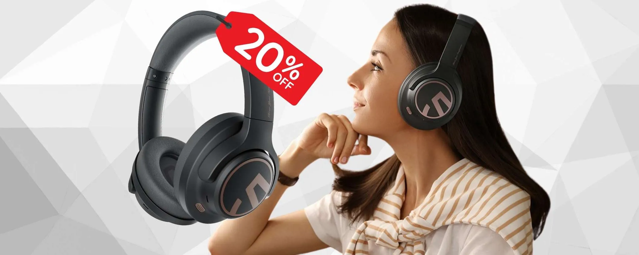 Cuffie Wireless con riduzione attiva del rumore e 123h di suono (-20%)