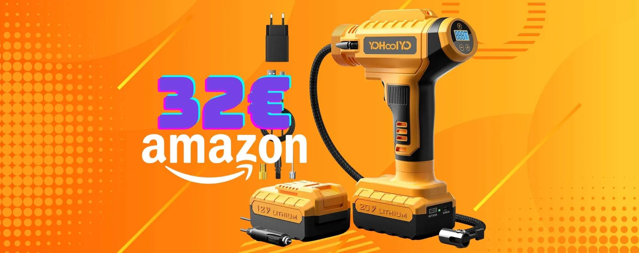 Compressore portatile con base di ricarica per auto tuo a soli 32€, best buy