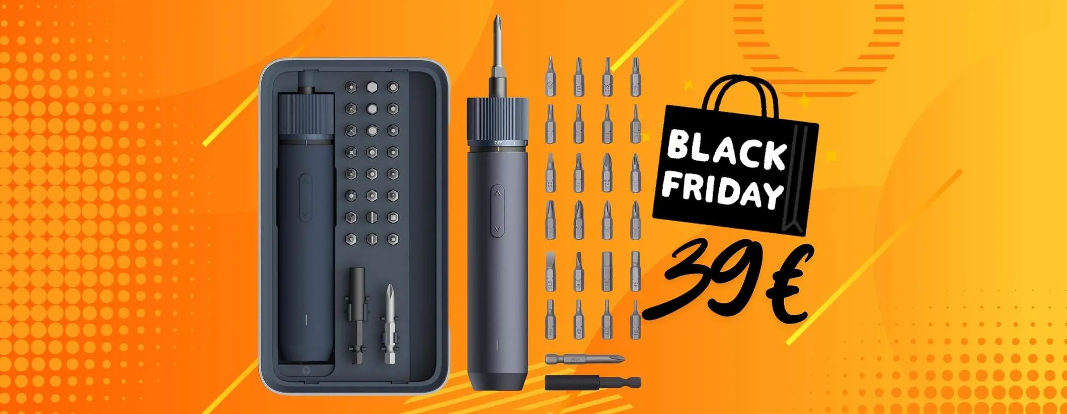 Cacciavite elettrico: kit composto da un avviatore a batteria e 25 punte tuo a 39€
