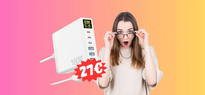 Caricatore da 160W con tecnologia GaN e 6 porte USB al 50%