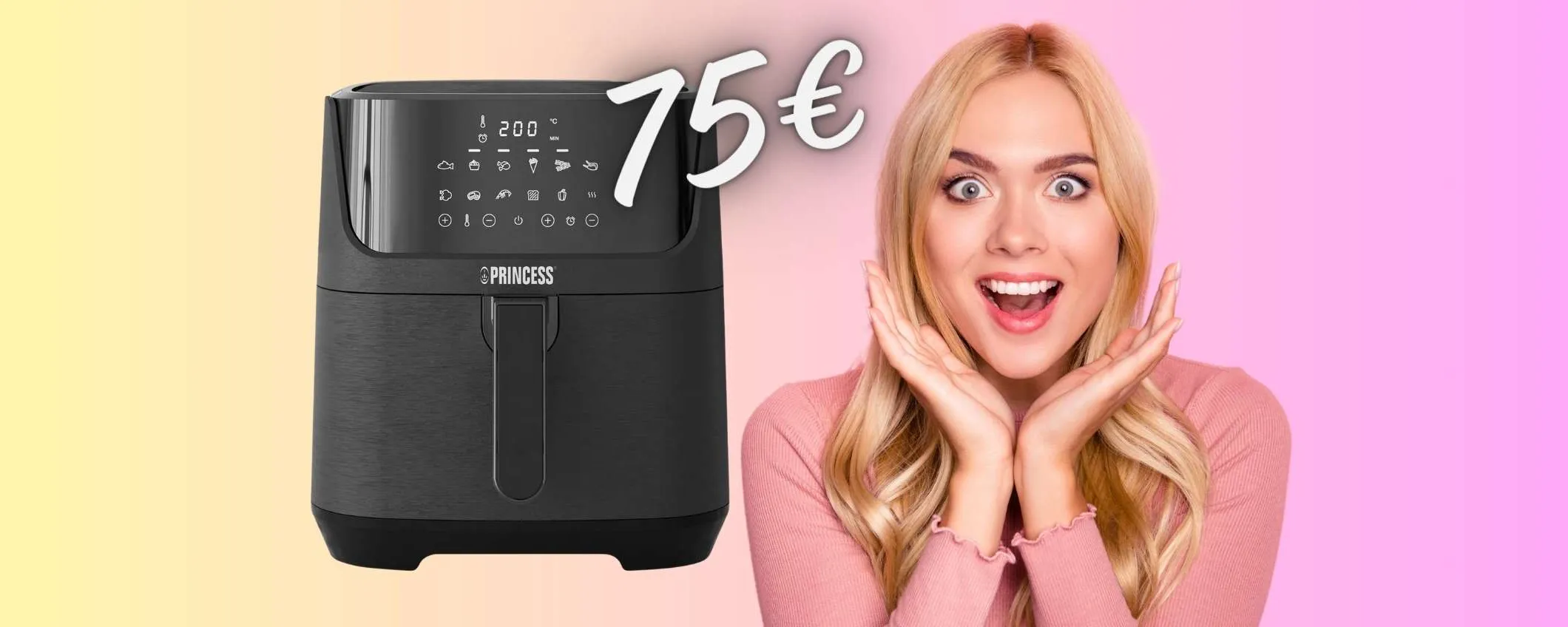 Princess: friggitrice ad aria con 12 programmi e cestello da 6,5L a 75€