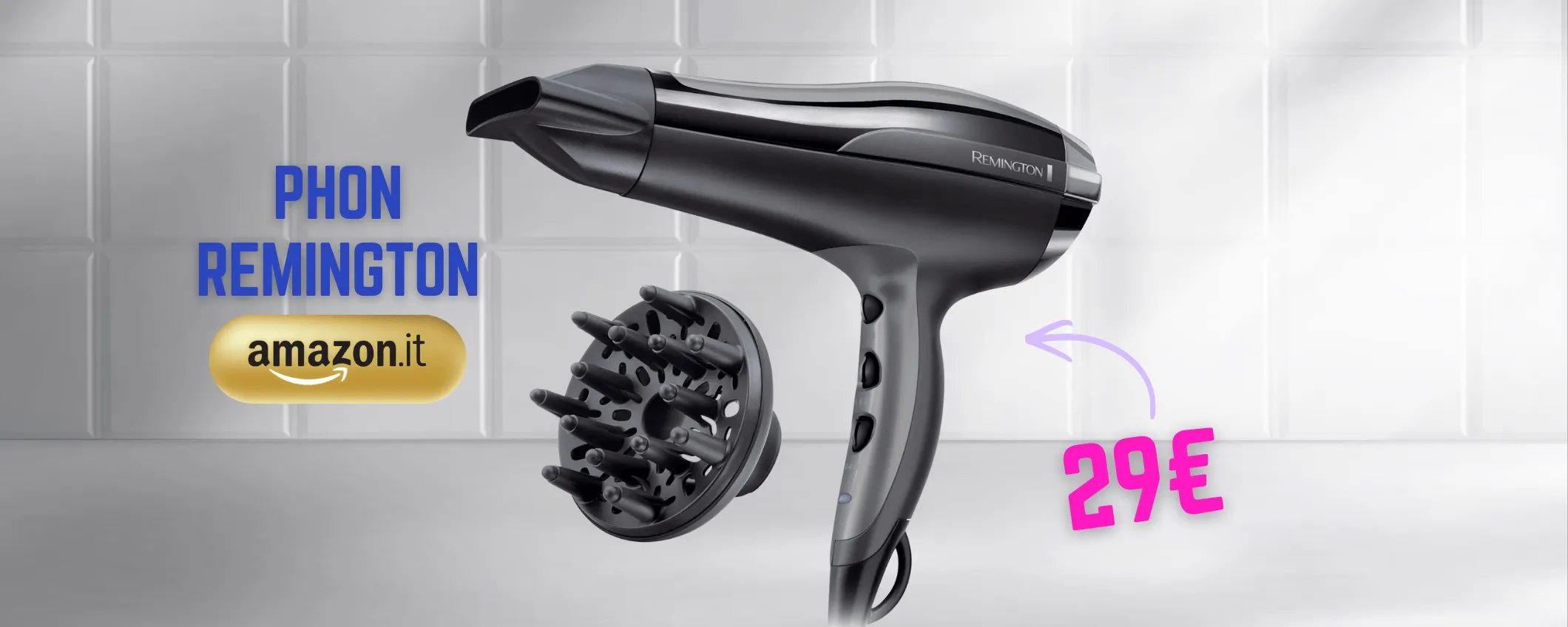 Asciugacapelli 2400W per capelli asciutti in pochi secondi, 29€