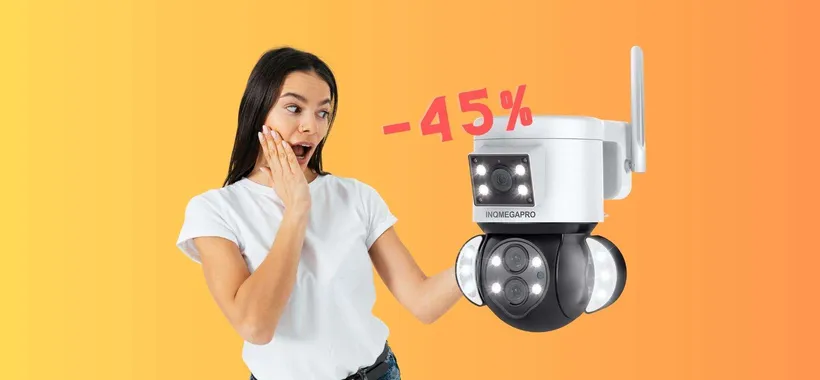 Telecamera di sicurezza WiFi con doppio obiettivo e grandangolo al 45%