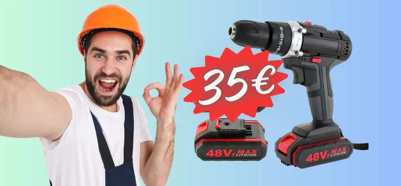 Trapano avvitatore professionale con 2 batterie, valigetta e accessori (35€)