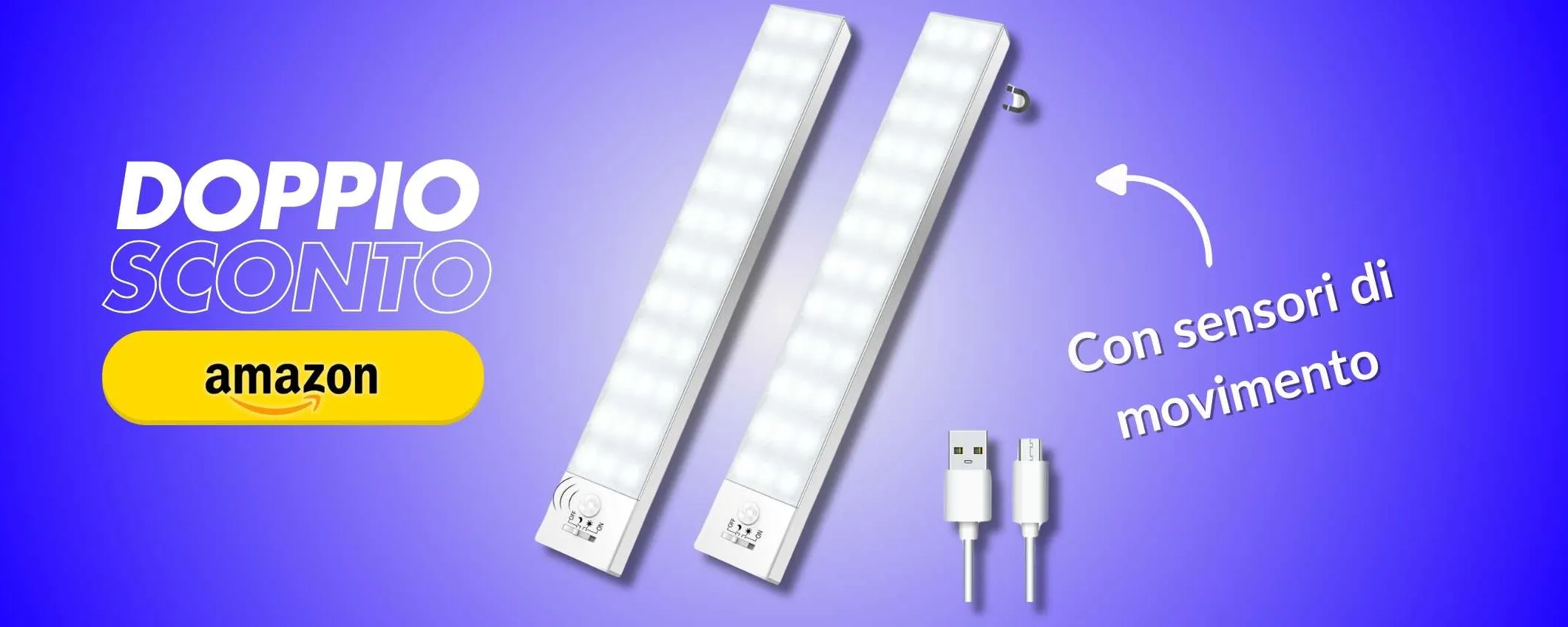 Armadio illuminato con 14€ grazie alle due barre LED con sensore (Amazon)