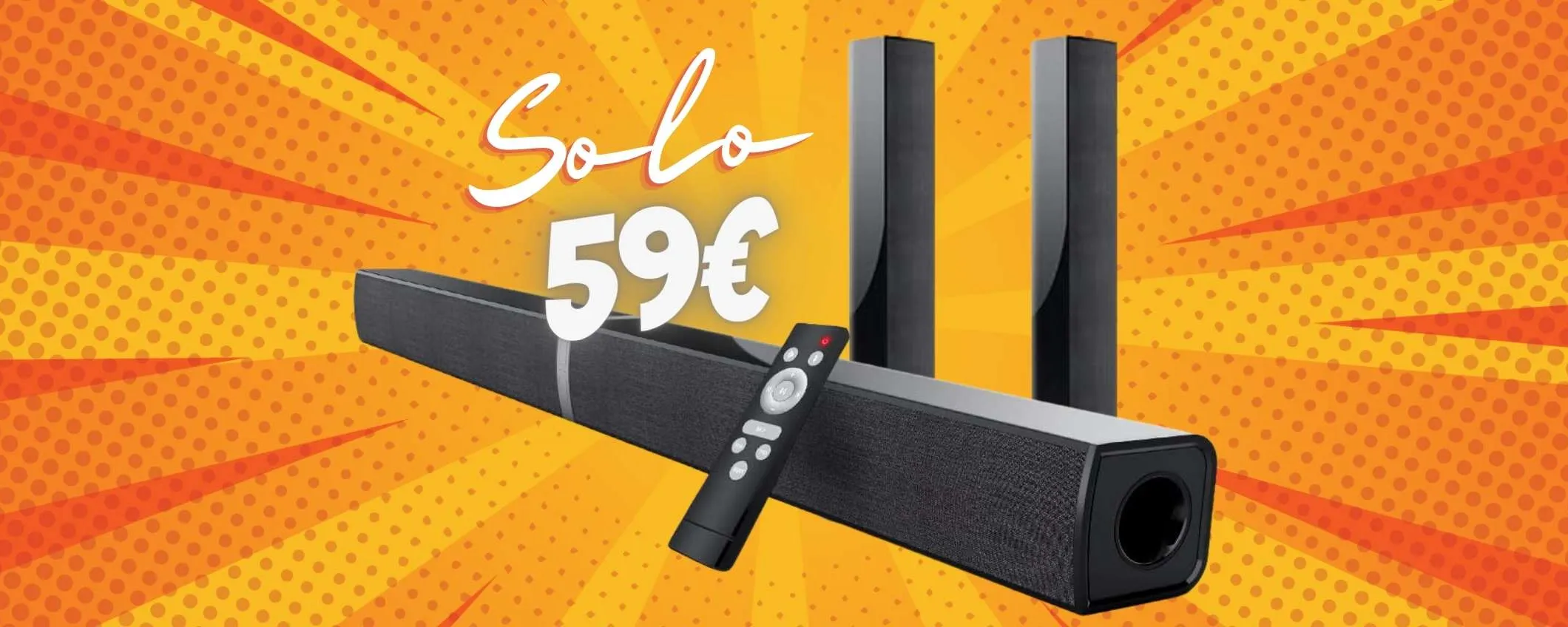 Soundbar wireless da 50 W che diventa a colonnine: 2 in 1 al 40%