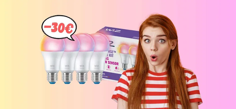 WiZ: 4 lampadine smart colorate a PREZZO SHOCK (-30€)