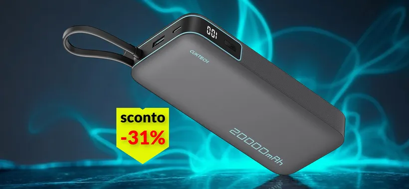 Powerbank 20.000mAh per ricaricare smartphone e PC: 25€ in offerta lampo