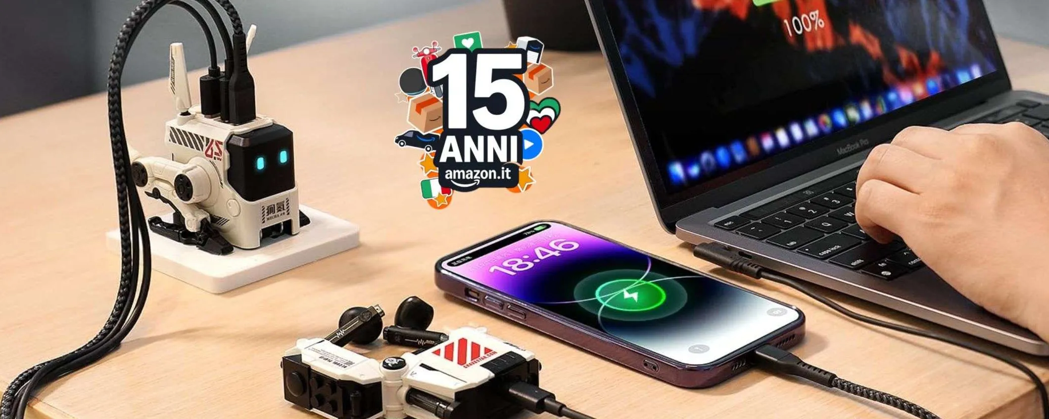 Questo caricabatterie rapido da 65W a forma di robot carica TUTTO ed è in sconto Amazon